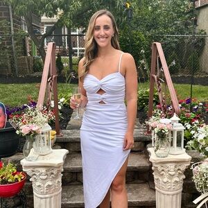 Abercrombie & Fitch Ruched Front Cutout Asymmetrical Midi Dress, size S